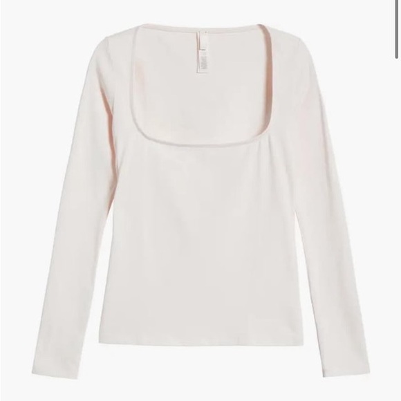 SKIMS COTTON JERSEY SCOOP NECK LONG SLEEVE TOP- BARELY PINK 💕 new - Picture 4 of 4